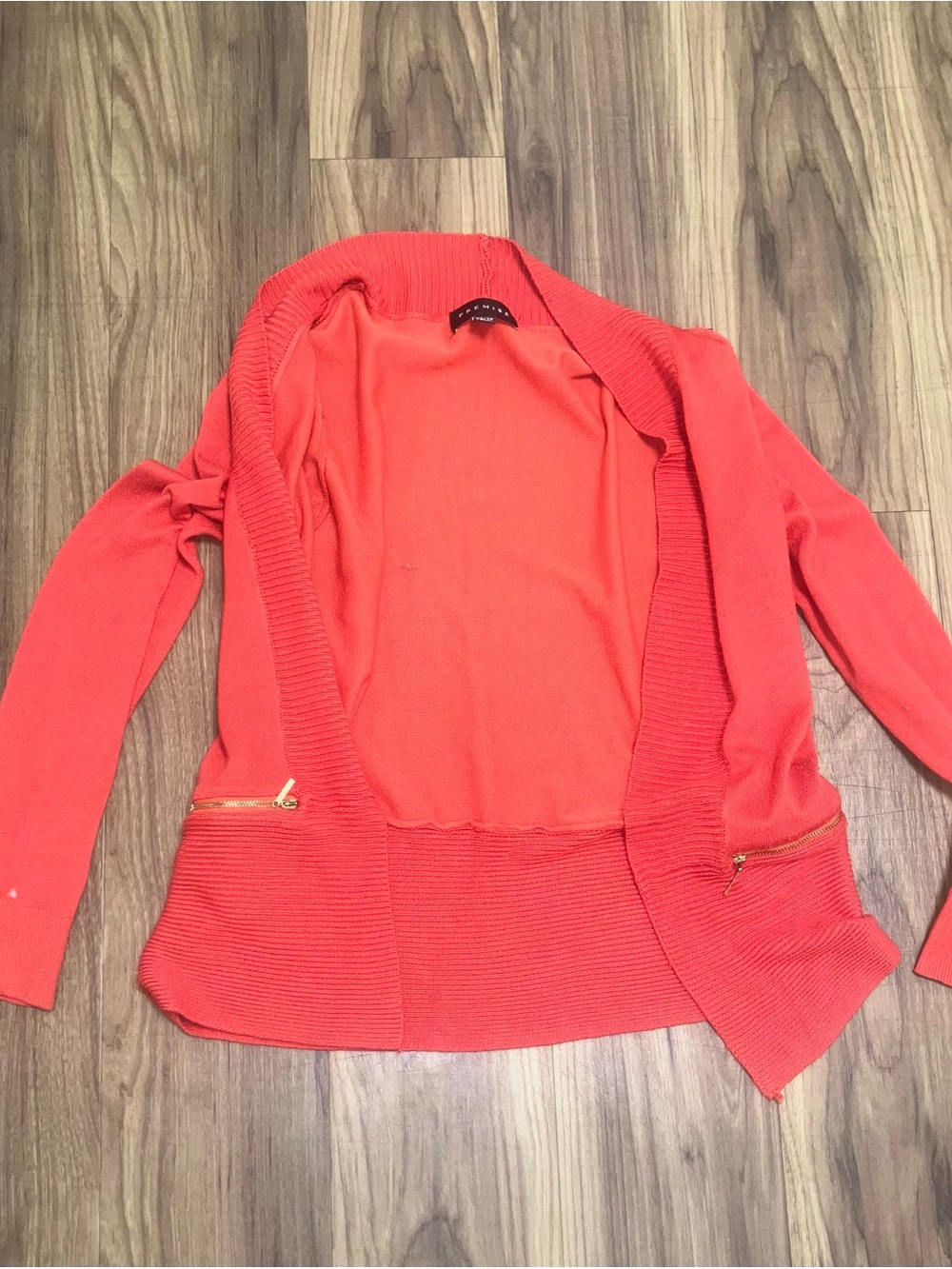 Premise Coral Open-Front Cardigan Blazer with Gold Zips